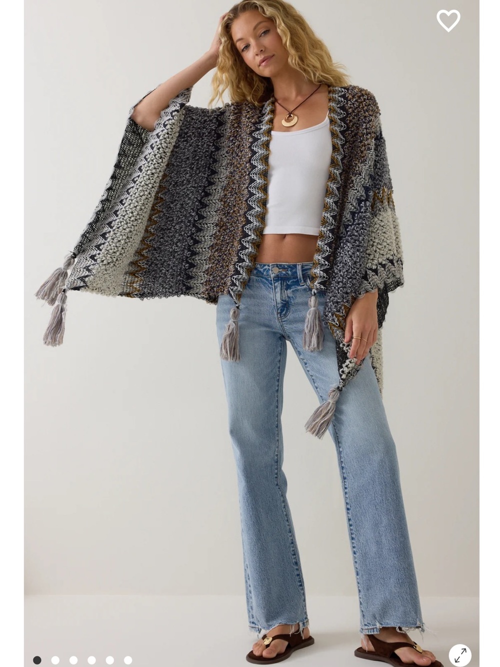 Michael Stars Open-Front Knit Poncho in Gray, Black & Brown